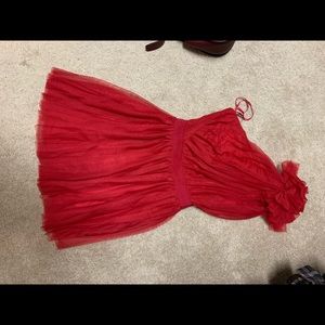 Red tulle one shoulder dress